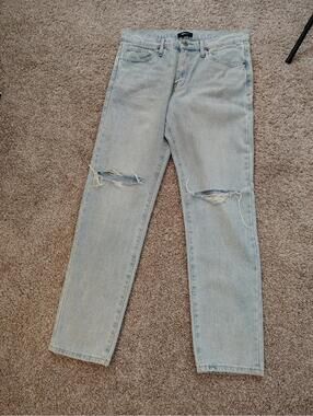 Fashion Nova Jeans Men's 34 Blue Destroyed Ripped Wide Leg Light Wash Denim